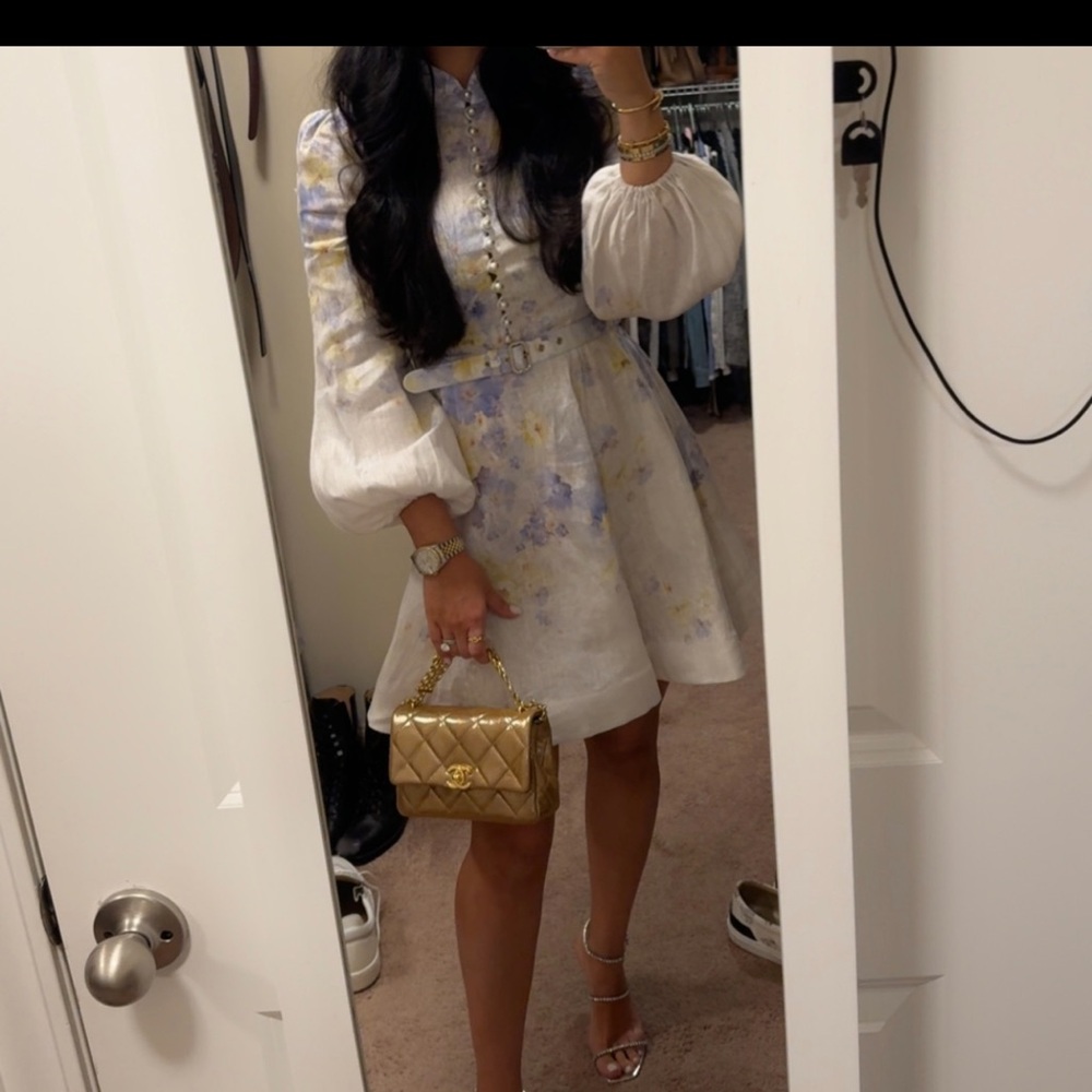 Zimmermann White and Purple Floral Mini Dress size 1 in zimmermann sizing